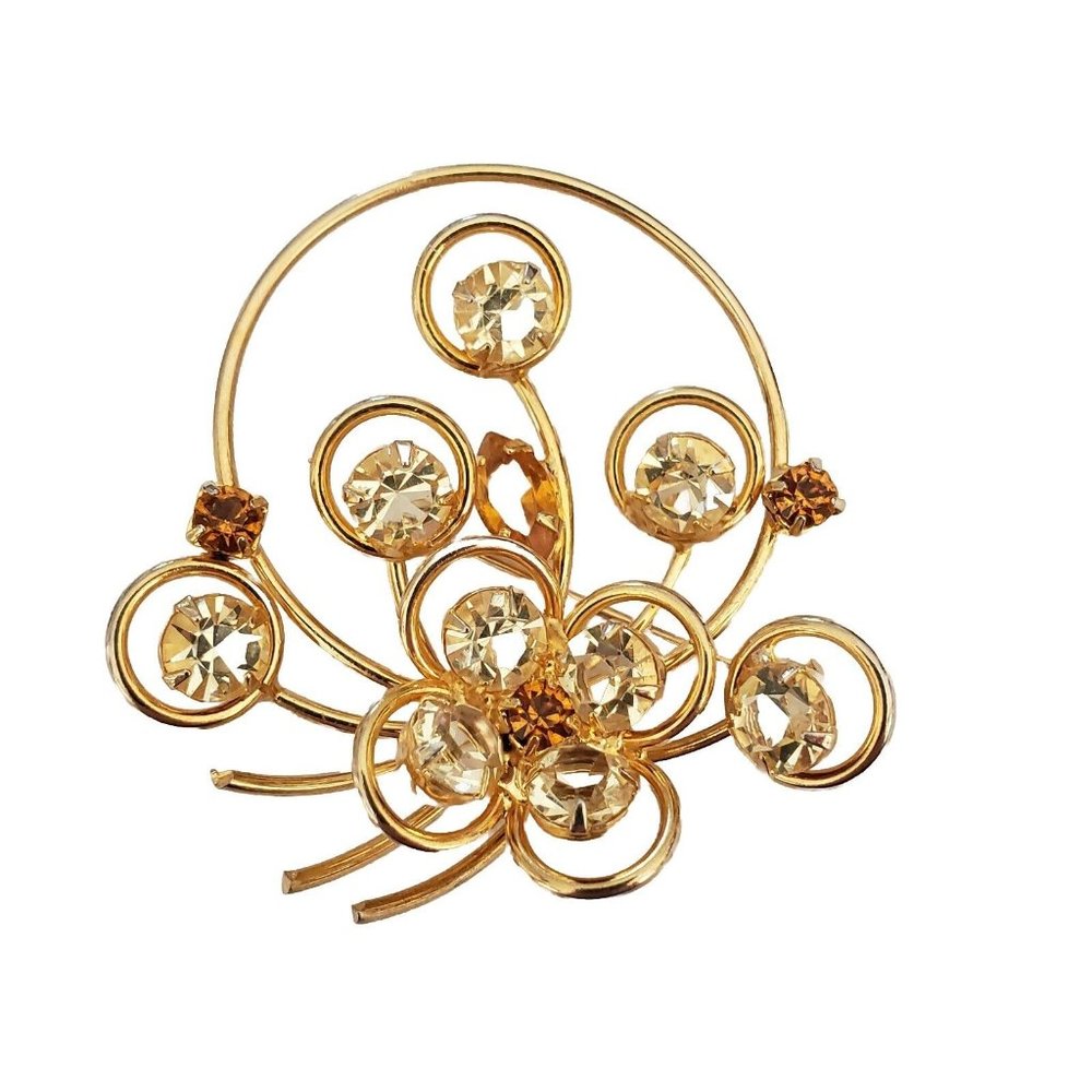 Vintage Yellow Rhinestone Flower Brooch